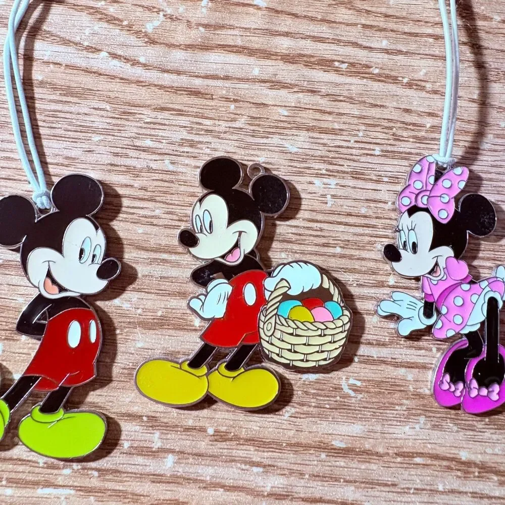 Disney Mickey And Minnie Metal Painted Ornaments Lot Of 3
